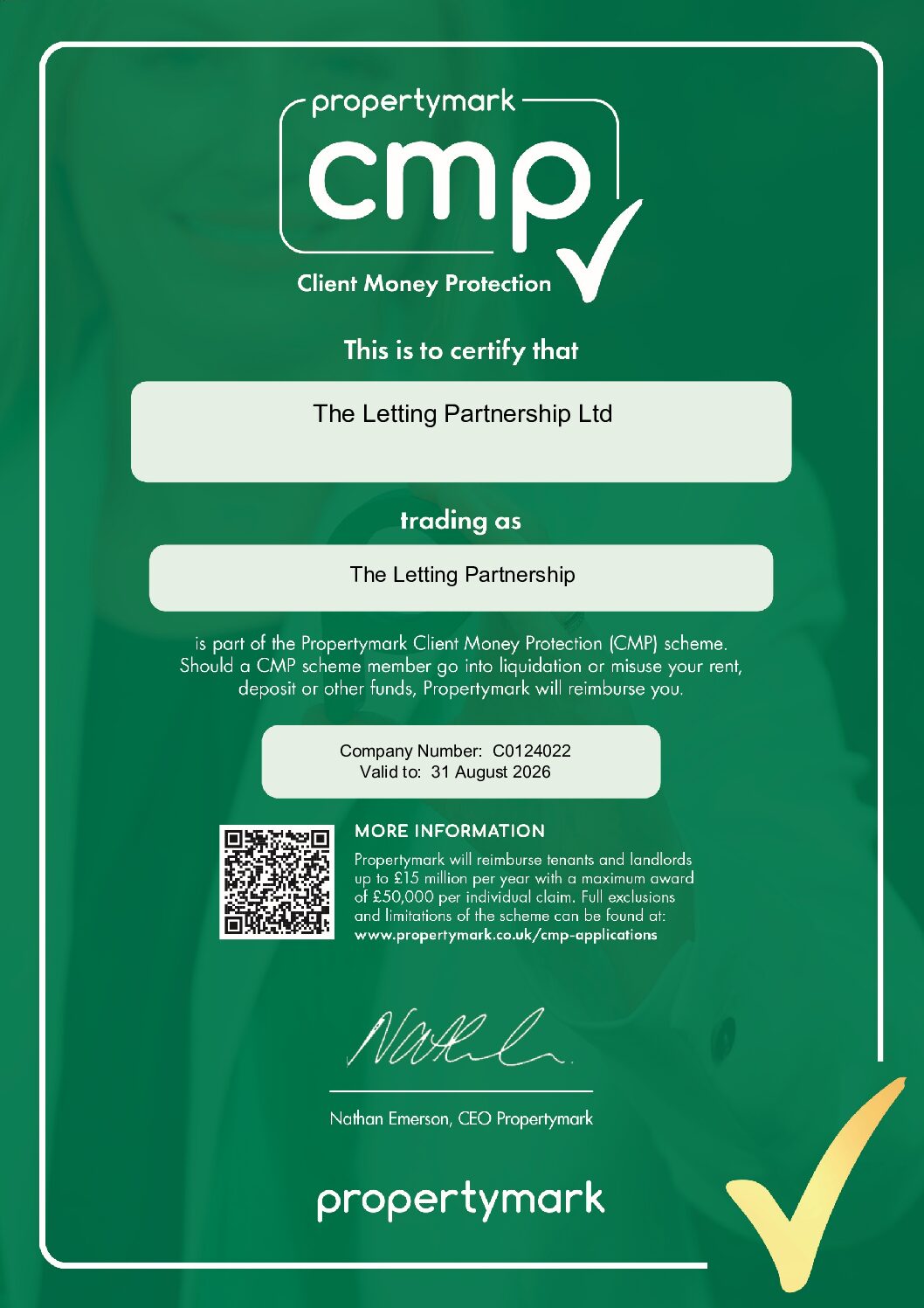Propertymark CMP main scheme certificate